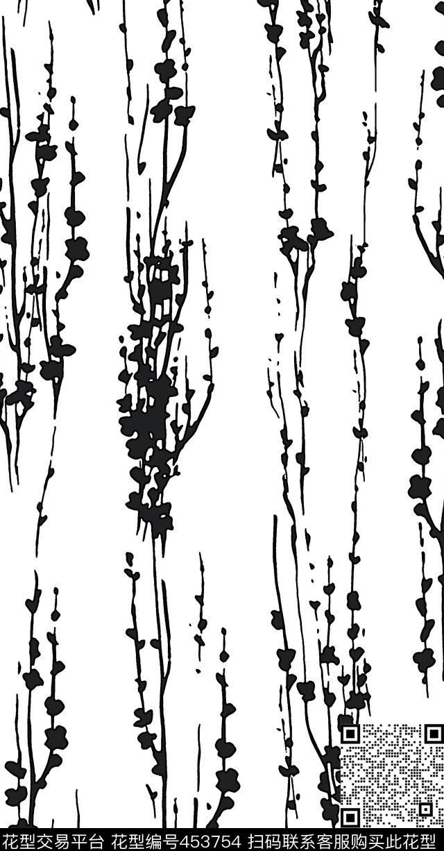 传统印花梅花剪影花卉传统印花华亿平台下载（图片编号: 453754） - 瓦栏（Walan）