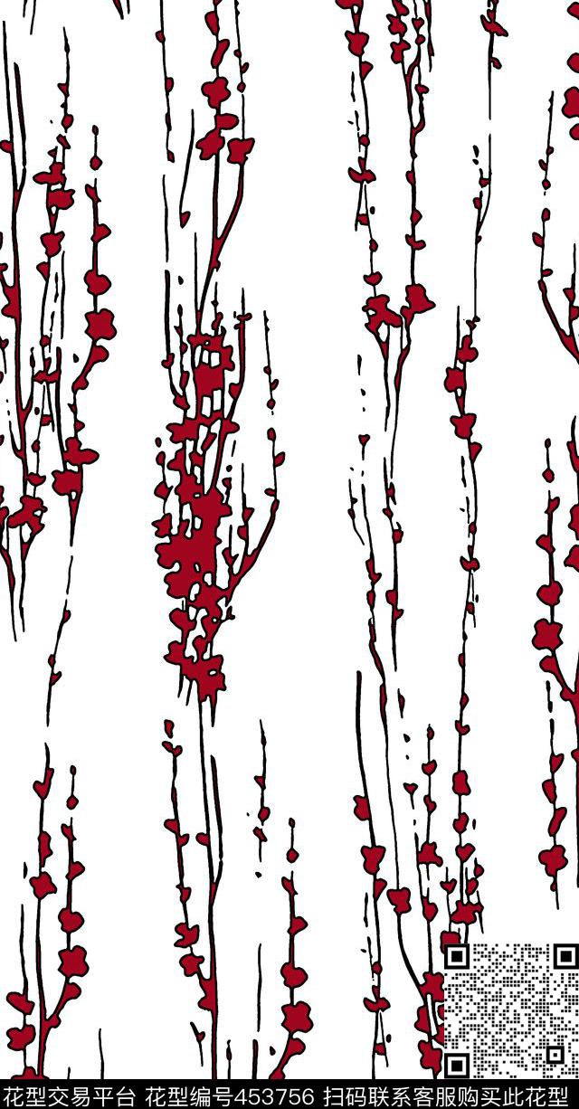 传统印花梅花剪影花卉传统印花华亿平台下载（图片编号: 453756） - 瓦栏（Walan）