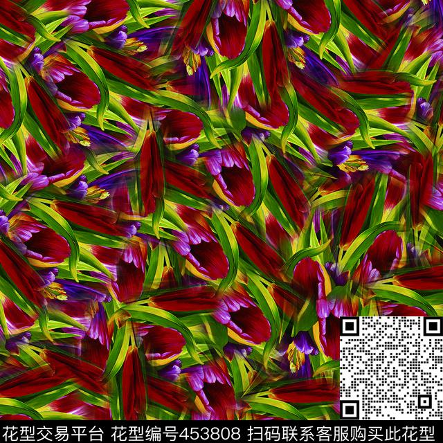 抽象郁金香满铺数码印花华亿平台下载（图片编号: 453808） - 瓦栏（Walan）