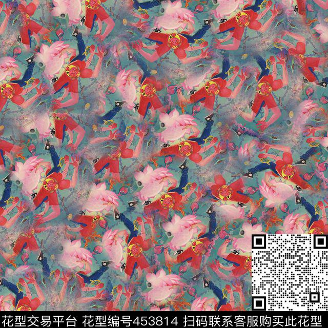 时尚城市人物荷花数码印花华亿平台下载（图片编号: 453814） - 瓦栏（Walan）