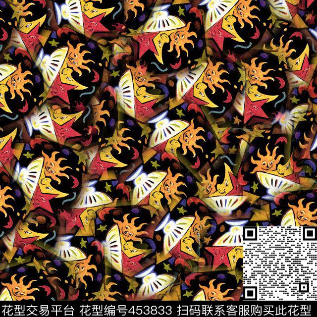 创意太阳月亮数码印花华亿平台下载（图片编号: 453833） - 瓦栏（Walan）