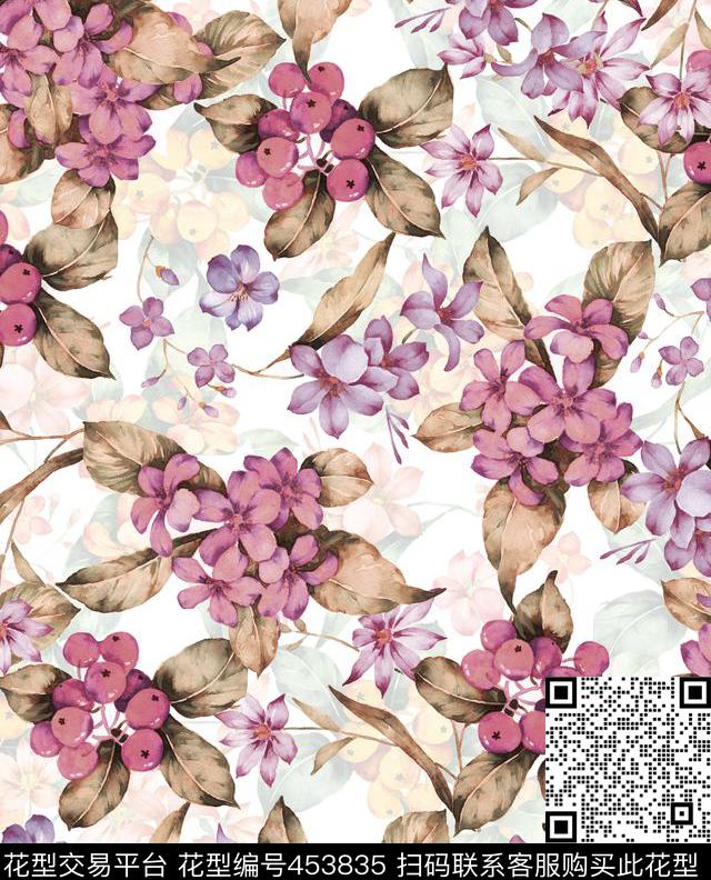 层次渐变大牌秋冬花卉数码印花华亿平台下载（图片编号: 453835） - 瓦栏（Walan）