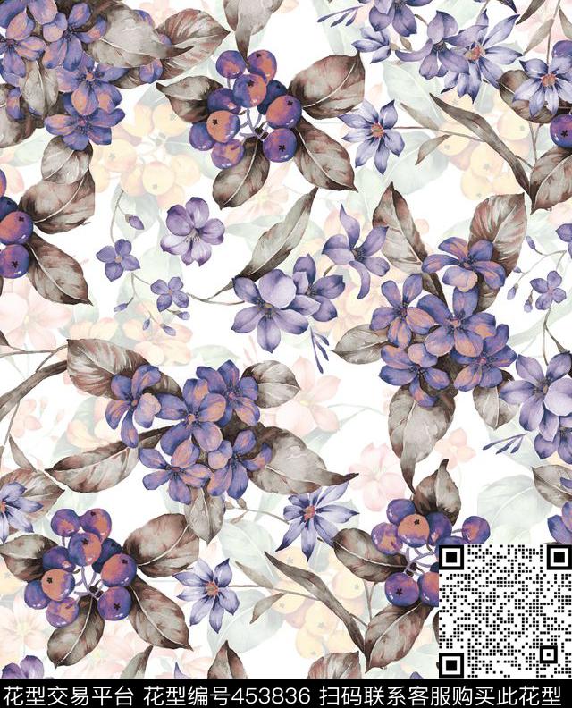 流行时尚大牌秋冬手绘花数码印花华亿平台下载（图片编号: 453836） - 瓦栏（Walan）