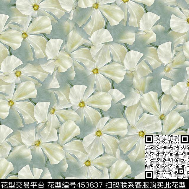 手绘五叶花七彩数码印花华亿平台下载（图片编号: 453837） - 瓦栏（Walan）