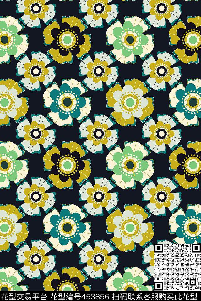 风格化花卉流行时尚手绘传统印花华亿平台下载（图片编号: 453856） - 瓦栏（Walan）