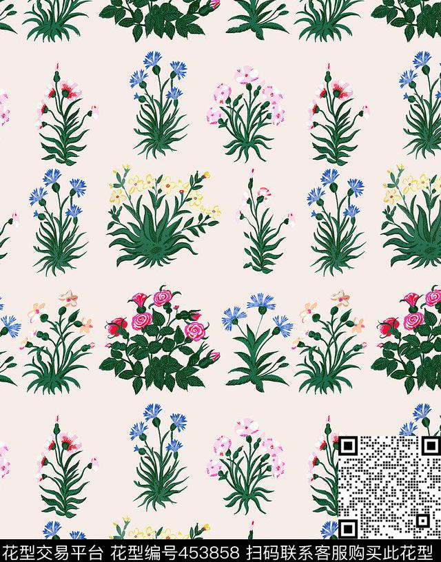 风格化花卉流行时尚手绘传统印花华亿平台下载（图片编号: 453858） - 瓦栏（Walan）
