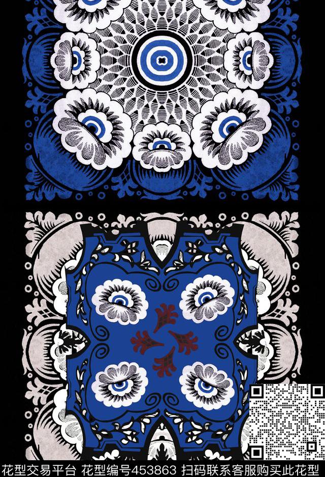 风格化花卉几何流行时尚传统印花华亿平台下载（图片编号: 453863） - 瓦栏（Walan）