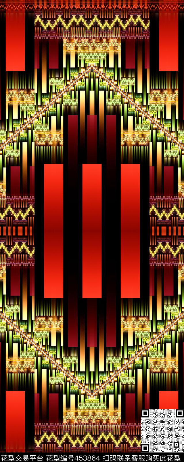 几何定位花时尚数码印花华亿平台下载（图片编号: 453864） - 瓦栏（Walan）
