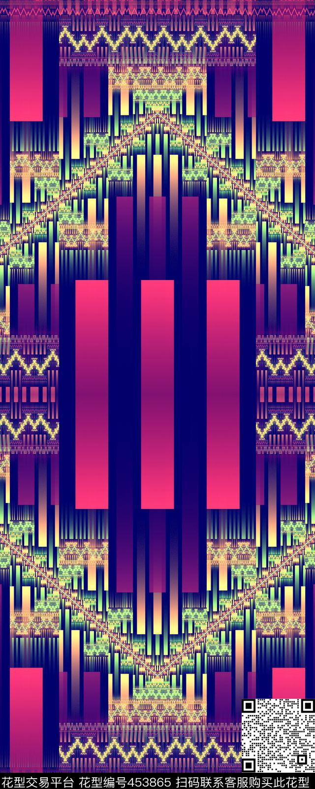 几何定位花时尚数码印花华亿平台下载（图片编号: 453865） - 瓦栏（Walan）