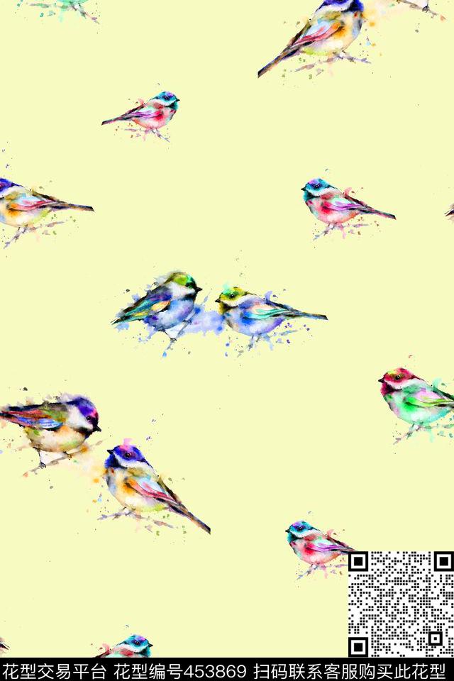 手绘小鸟.水彩数码印花华亿平台下载（图片编号: 453869） - 瓦栏（Walan）