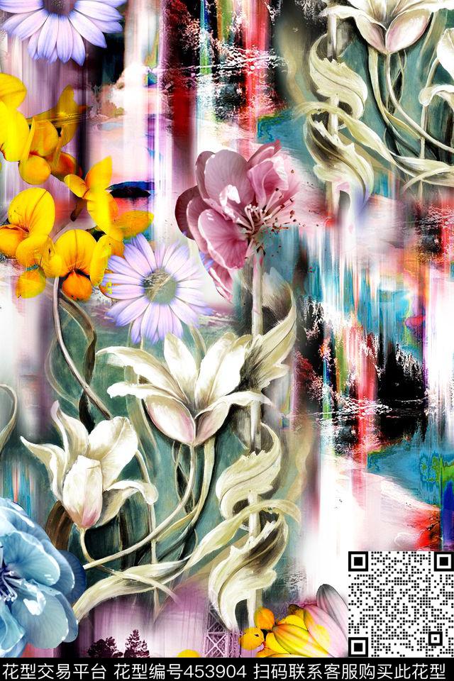 抽象肌理花卉数码印花华亿平台下载（图片编号: 453904） - 瓦栏（Walan）