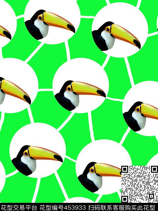 清新自然风线条波点啄木鸟数码印花华亿平台下载（图片编号: 453933） - 瓦栏（Walan）