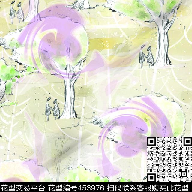 田园风格树木背景传统印花华亿平台下载（图片编号: 453976） - 瓦栏（Walan）