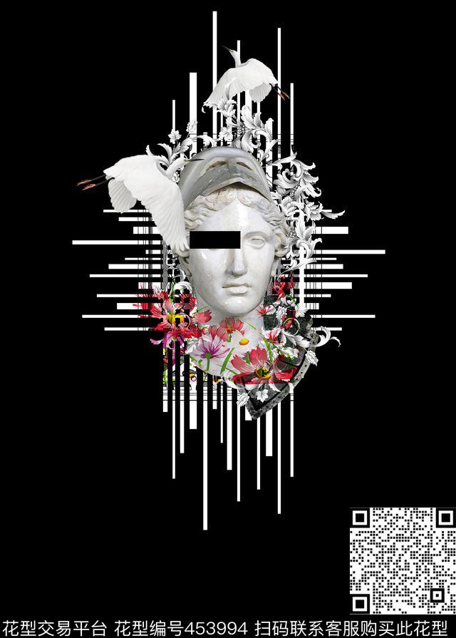 白鹭雕像花卉花纹数码印花华亿平台下载（图片编号: 453994） - 瓦栏（Walan）