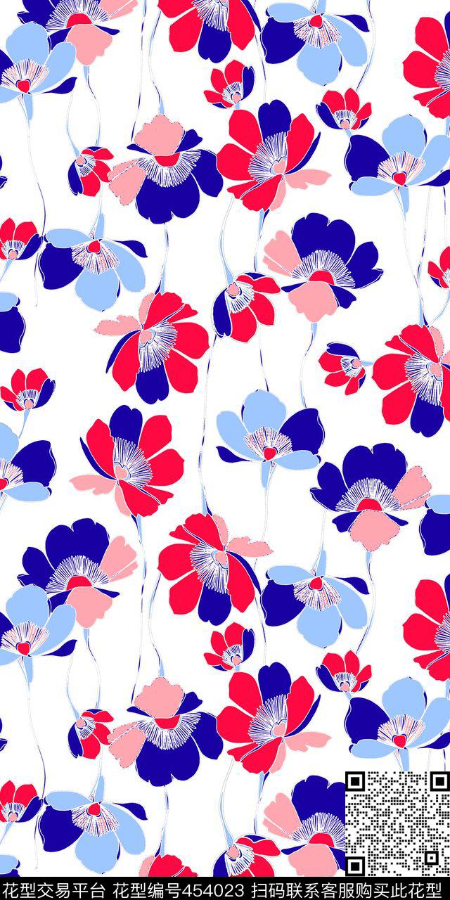 休闲亮色花花卉传统印花华亿平台下载（图片编号: 454023） - 瓦栏（Walan）