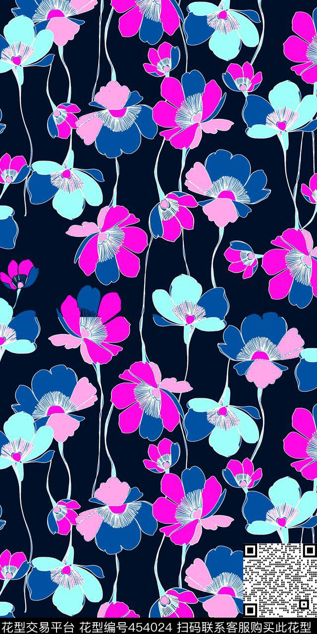 休闲亮色花花卉传统印花华亿平台下载（图片编号: 454024） - 瓦栏（Walan）