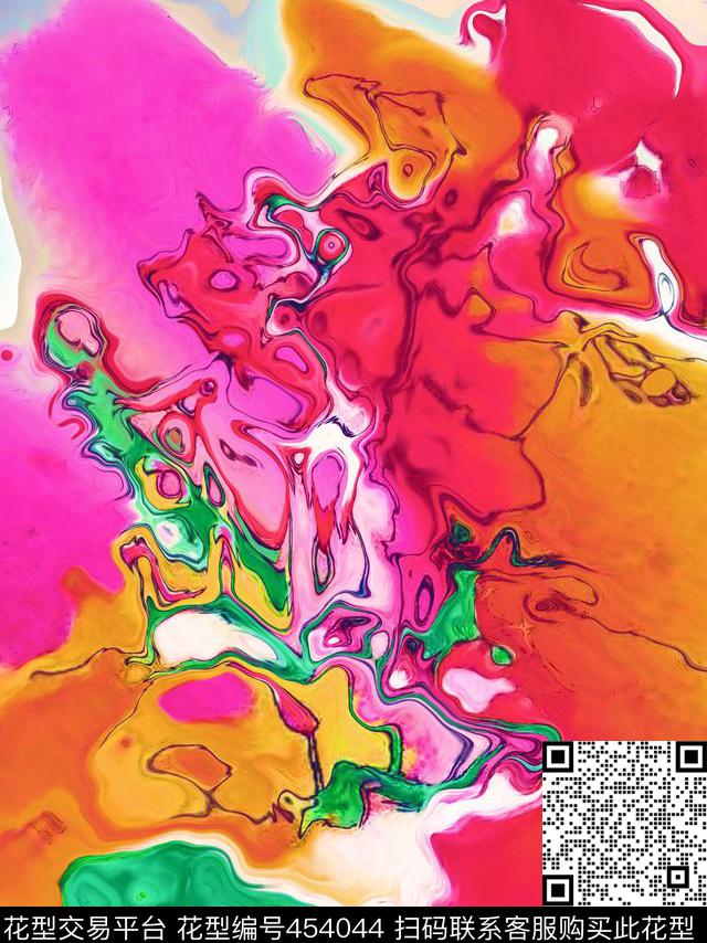 抽象花卉手绘数码印花华亿平台下载（图片编号: 454044） - 瓦栏（Walan）