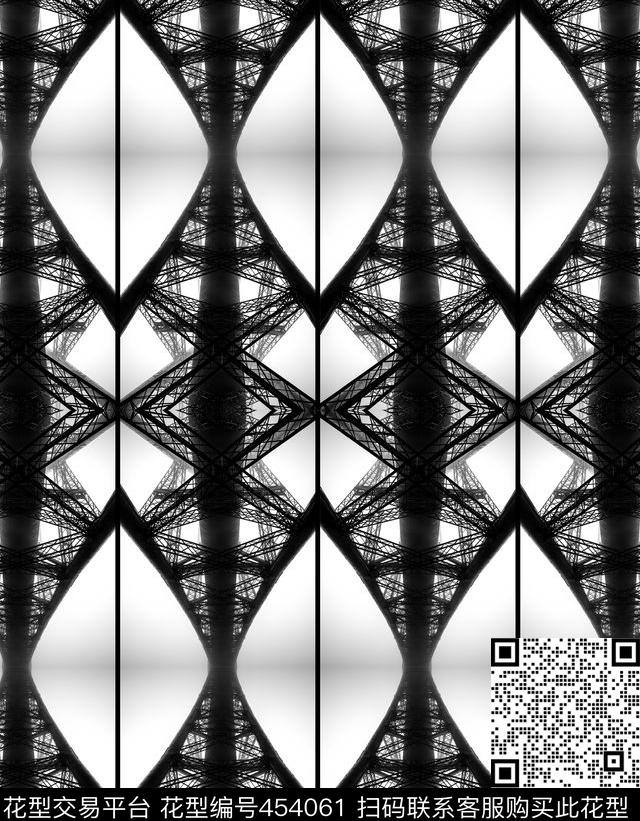 埃菲尔铁塔潮流抽象数码印花华亿平台下载（图片编号: 454061） - 瓦栏（Walan）