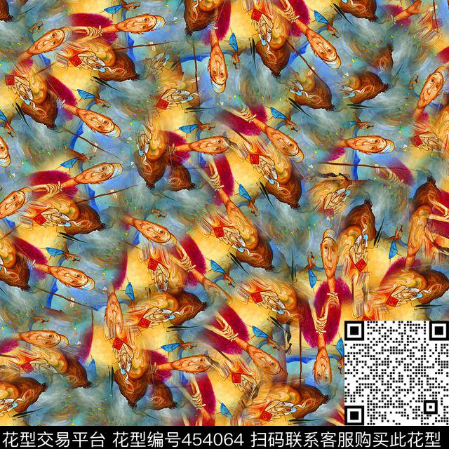 复古手绘女人时尚数码印花华亿平台下载（图片编号: 454064） - 瓦栏（Walan）