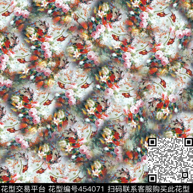 时尚油画花卉手绘数码印花华亿平台下载（图片编号: 454071） - 瓦栏（Walan）