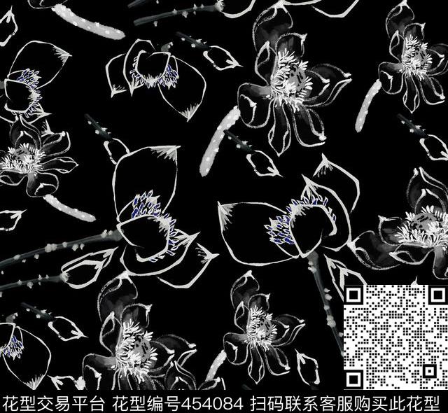 中国风荷花简约手绘传统印花华亿平台下载（图片编号: 454084） - 瓦栏（Walan）