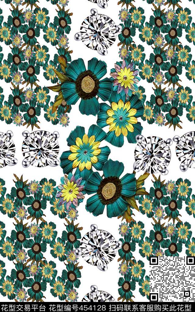 格子花十字钻石组合数码印花华亿平台下载（图片编号: 454128） - 瓦栏（Walan）