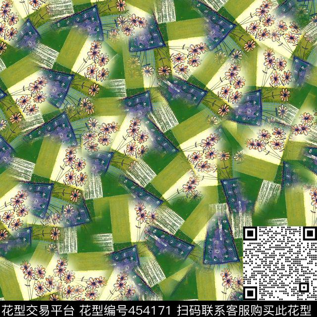 几何小碎花方块数码印花华亿平台下载（图片编号: 454171） - 瓦栏（Walan）