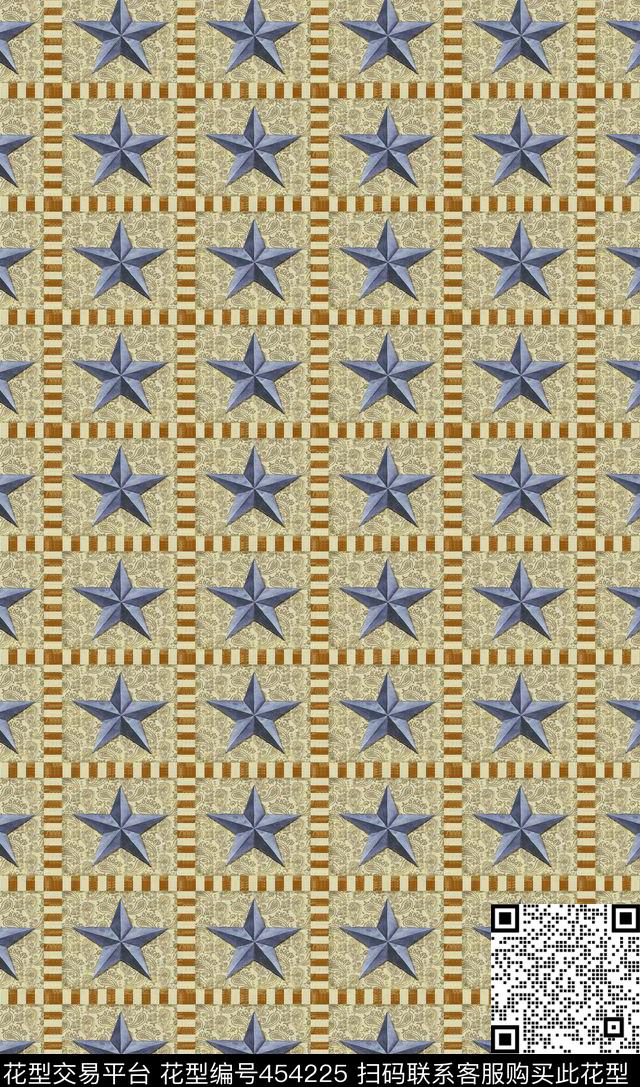 花边格子五角心休闲数码印花华亿平台下载（图片编号: 454225） - 瓦栏（Walan）