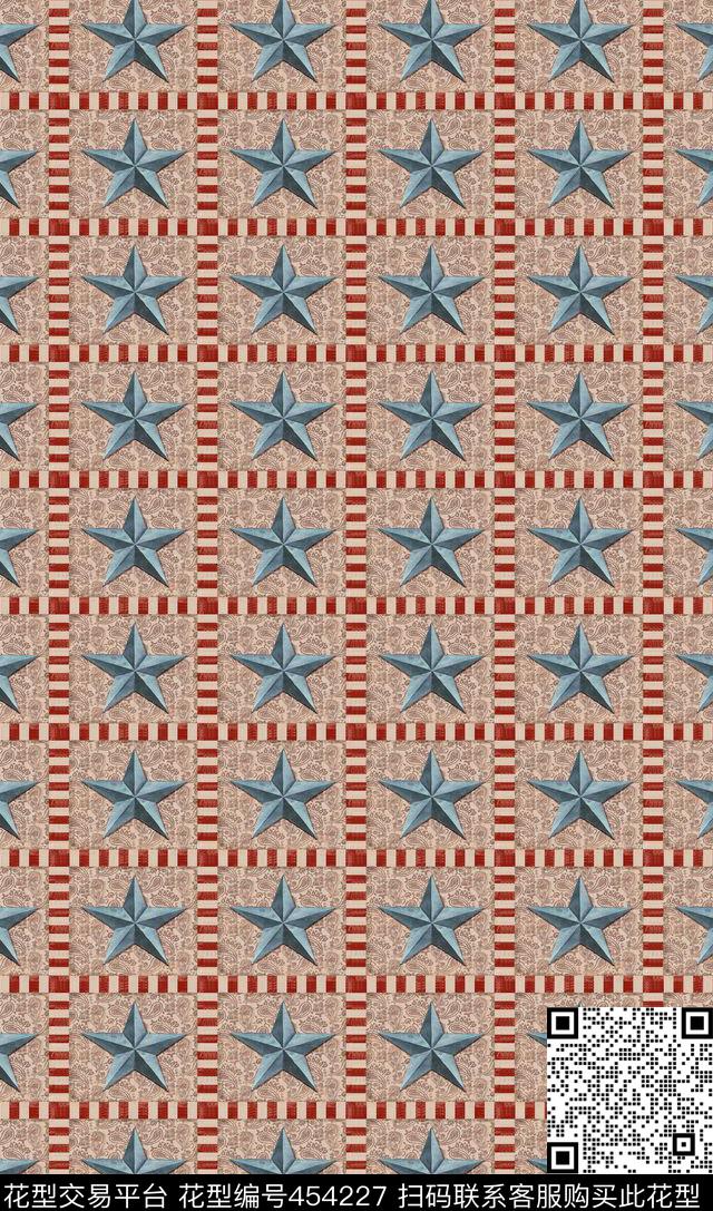 花边格子五角心休闲数码印花华亿平台下载（图片编号: 454227） - 瓦栏（Walan）