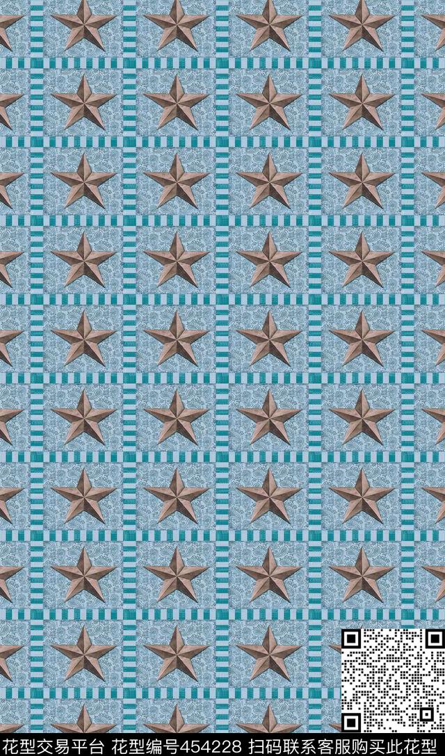 花边格子五角心休闲数码印花华亿平台下载（图片编号: 454228） - 瓦栏（Walan）