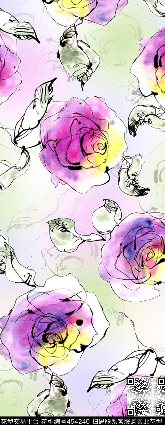 写意写意花卉丝巾华亿平台F-S丝巾方巾华亿平台传统印花华亿平台下载（图片编号: 454245） - 瓦栏（Walan）