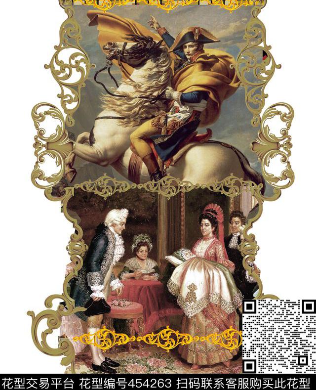 潮流时尚定位复古油画数码印花华亿平台下载（图片编号: 454263） - 瓦栏（Walan）