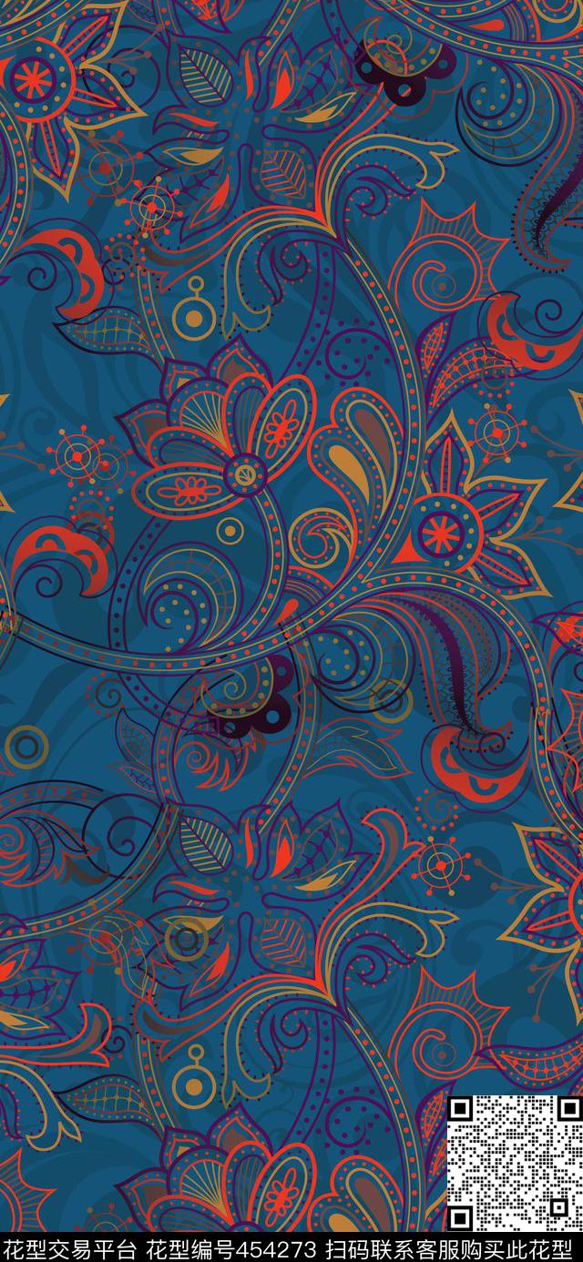 复古花纹拼接数码印花华亿平台下载（图片编号: 454273） - 瓦栏（Walan）