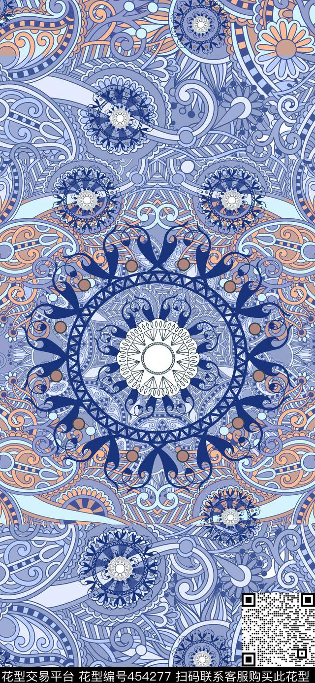复古花纹拼接数码印花华亿平台下载（图片编号: 454277） - 瓦栏（Walan）