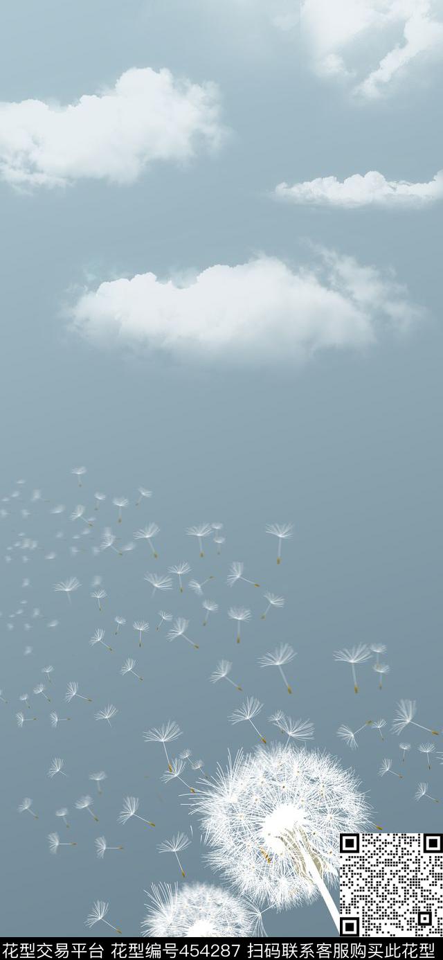 风蒲公英写意数码印花华亿平台下载（图片编号: 454287） - 瓦栏（Walan）