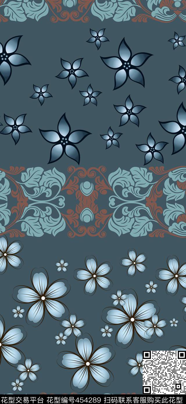 复古花朵民族数码印花华亿平台下载（图片编号: 454289） - 瓦栏（Walan）