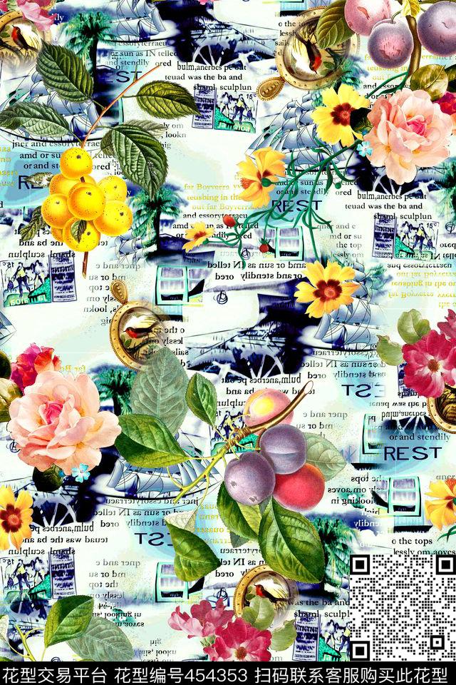 休闲时尚花卉数码印花华亿平台下载（图片编号: 454353） - 瓦栏（Walan）