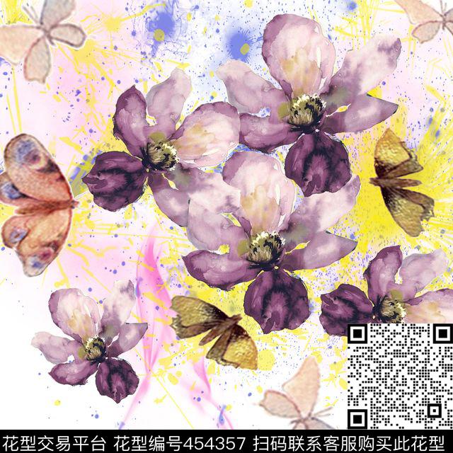 时尚花卉丝巾数码印花华亿平台下载（图片编号: 454357） - 瓦栏（Walan）