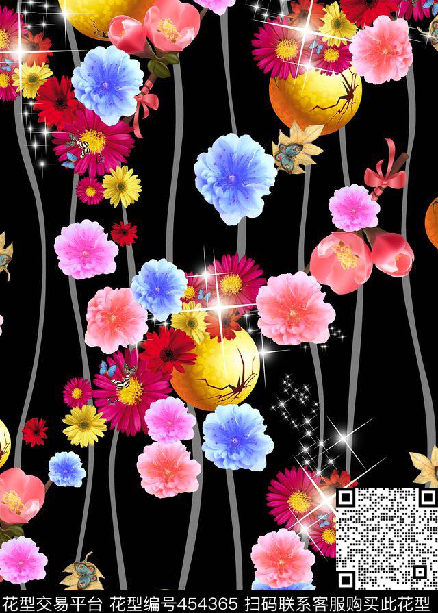 抽象花卉植物数码印花华亿平台下载（图片编号: 454365） - 瓦栏（Walan）