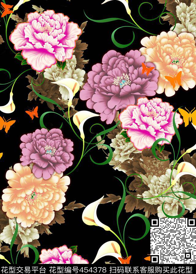 花卉植物中国风数码印花华亿平台下载（图片编号: 454378） - 瓦栏（Walan）