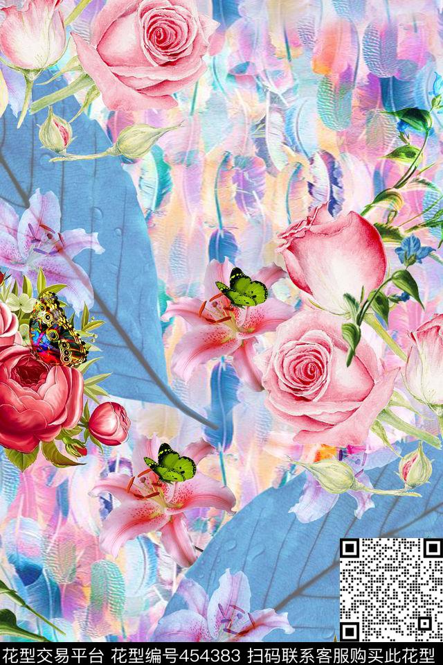 数码花卉树叶数码印花华亿平台下载（图片编号: 454383） - 瓦栏（Walan）