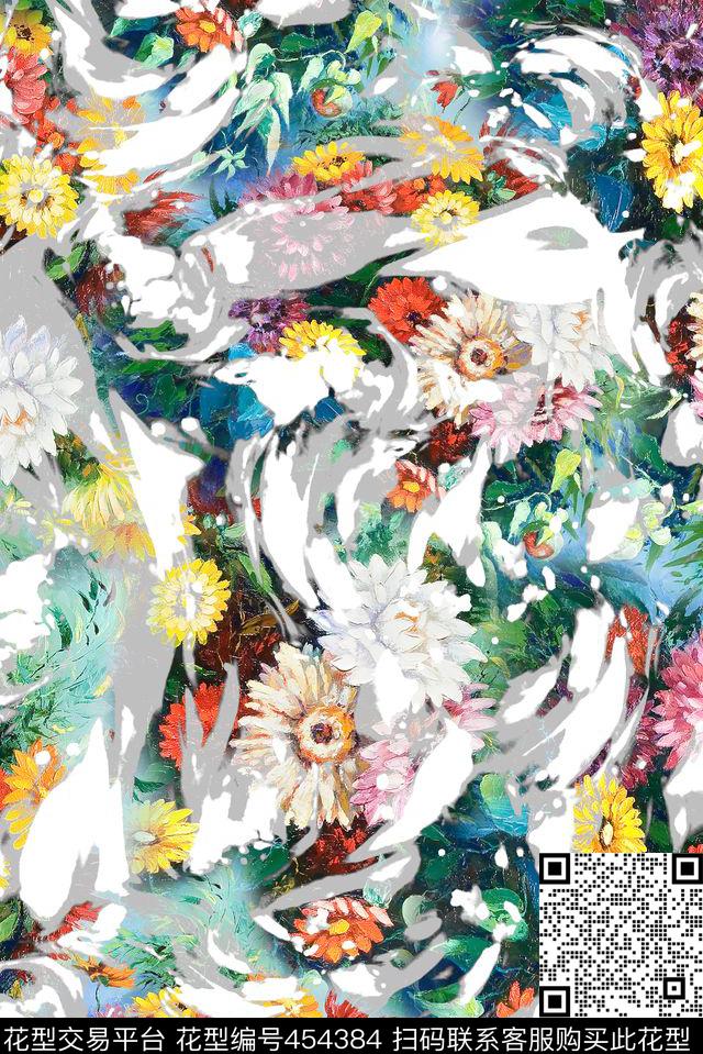 油画花卉花朵数码印花华亿平台下载（图片编号: 454384） - 瓦栏（Walan）