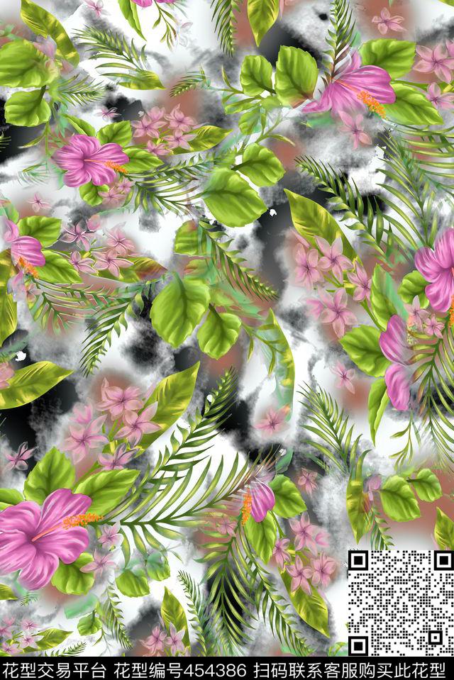 花卉花朵热带数码印花华亿平台下载（图片编号: 454386） - 瓦栏（Walan）