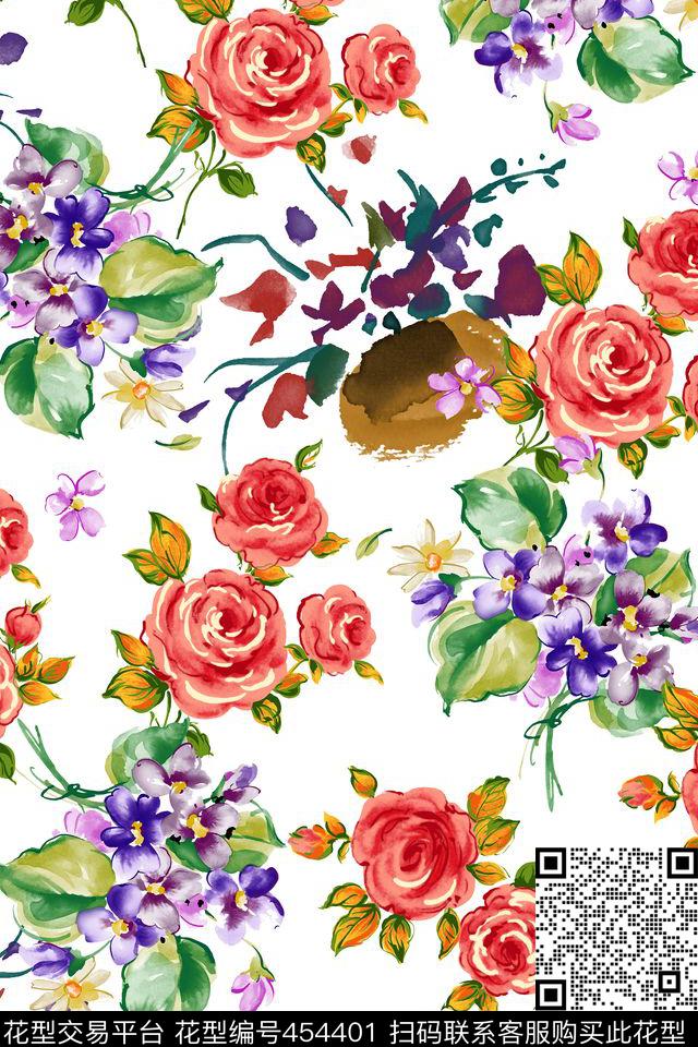 花卉日韩手绘数码印花华亿平台下载（图片编号: 454401） - 瓦栏（Walan）
