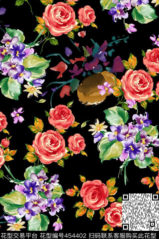花卉日韩手绘数码印花华亿平台下载（图片编号: 454402） - 瓦栏（Walan）