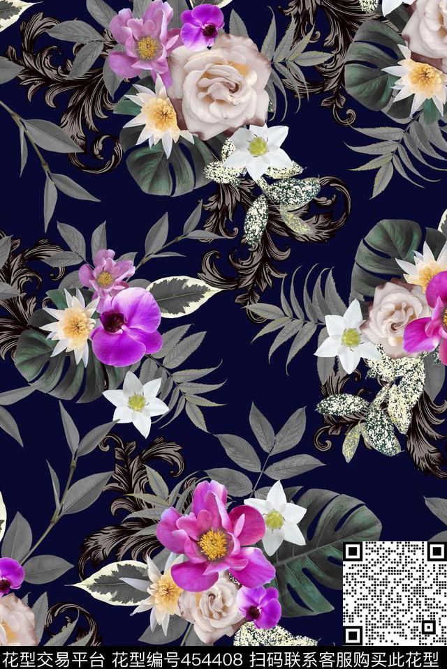 花卉花朵热带数码印花华亿平台下载（图片编号: 454408） - 瓦栏（Walan）