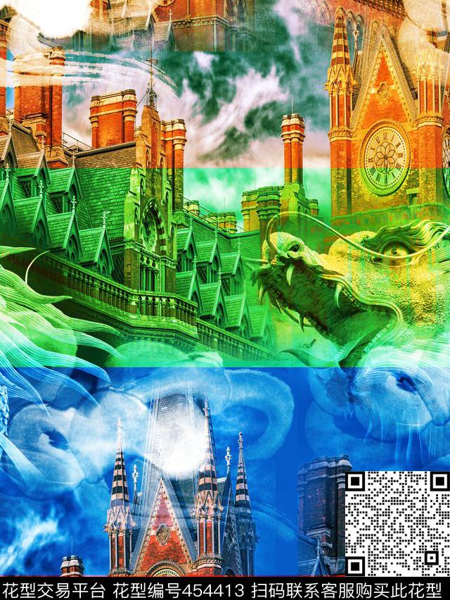 街景龙头写意数码印花华亿平台下载（图片编号: 454413） - 瓦栏（Walan）