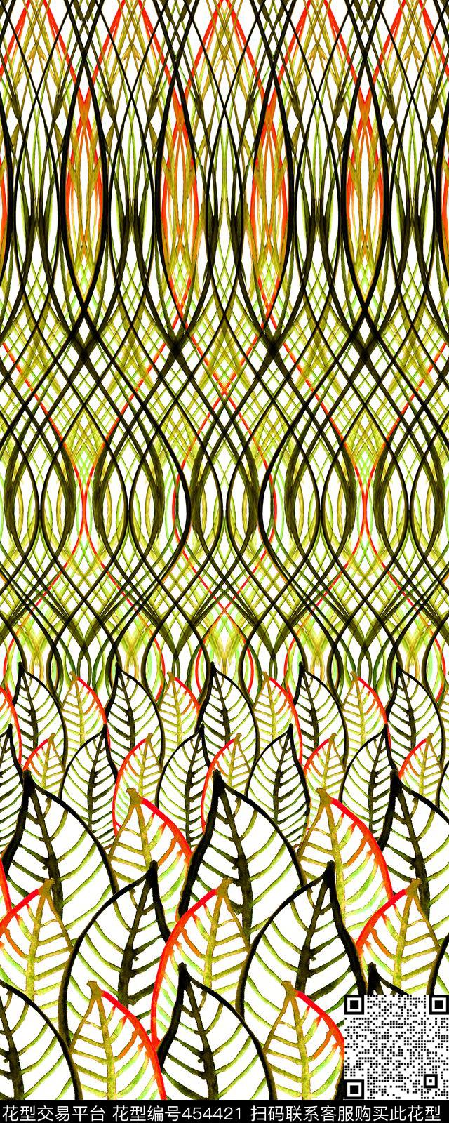 手绘定位绿植树叶数码印花华亿平台下载（图片编号: 454421） - 瓦栏（Walan）