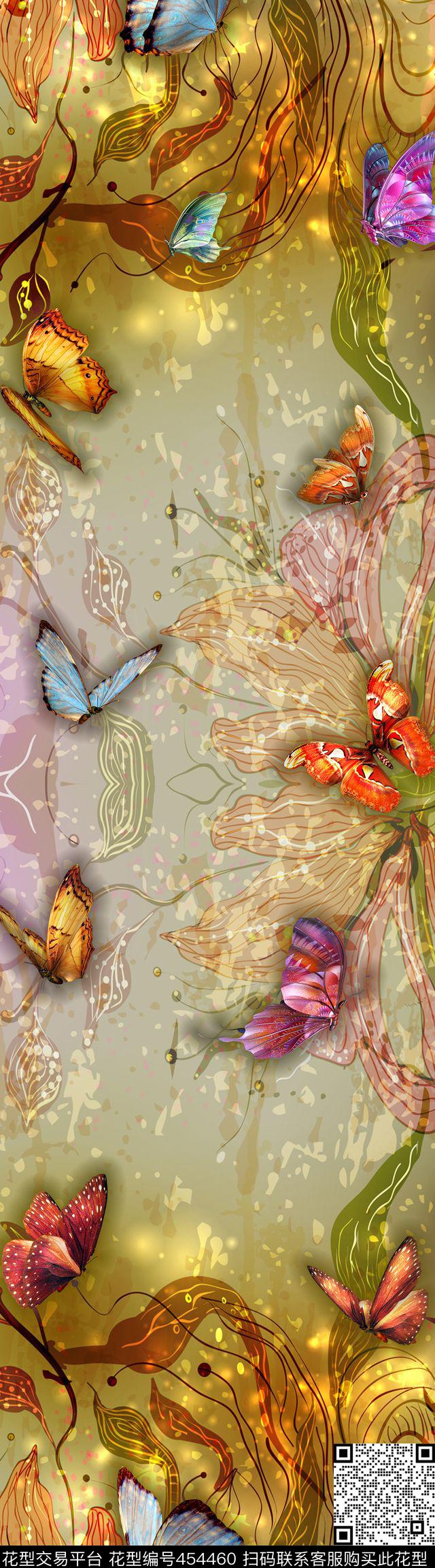 素雅花卉花卉蝴蝶数码印花华亿平台下载（图片编号: 454460） - 瓦栏（Walan）