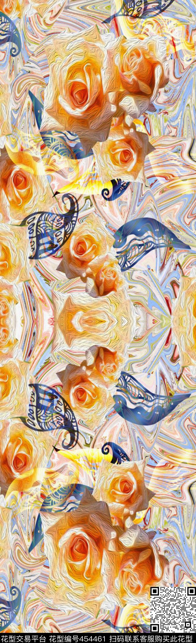 时尚花卉朦胧玫瑰花几何图形数码印花华亿平台下载（图片编号: 454461） - 瓦栏（Walan）